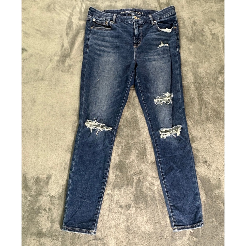 American Eagle Womens Hi-Rise Jegging Size 16 Blue Distressed Luxe Stretch Denim